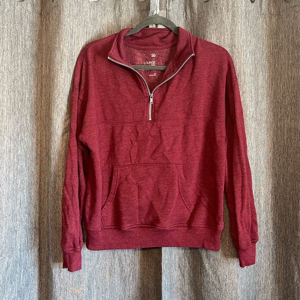 Dark Red Quarter Zip. SO Lounge Life Sweatshirt.
